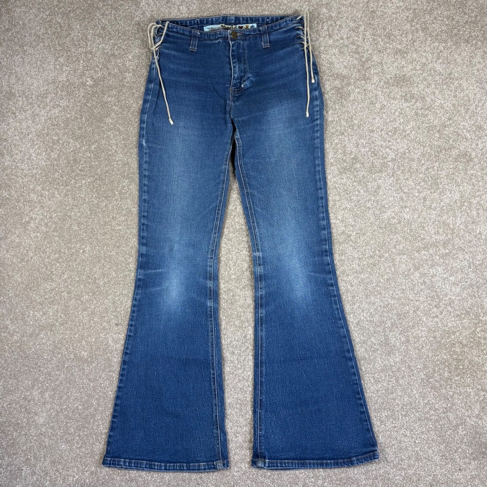 Vintage Mudd Jeans Women 5 Blue Flare Leg Lace Up Side Y2K Denim Bell Bottoms